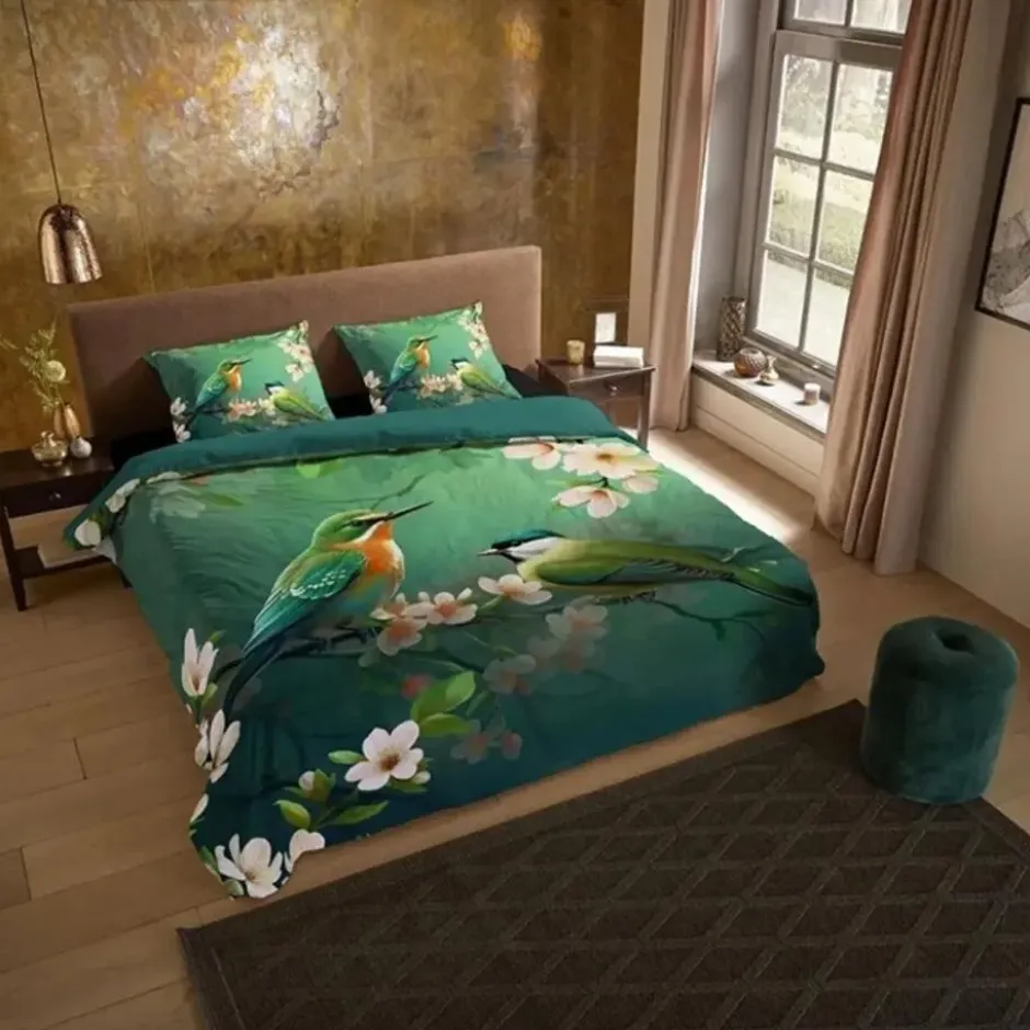 Pure Tropische Vogels Dekbedovertrek Groen-Lits-jumeaux (240 x 200/220 cm)