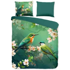 Pure Tropische Vogels Dekbedovertrek Groen-Lits-jumeaux (240 x 200/220 cm)