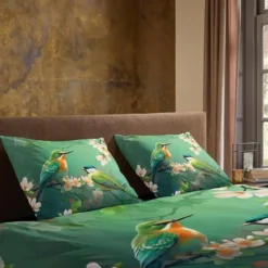 Pure Tropische Vogels Dekbedovertrek Groen-Lits-jumeaux (240 x 200/220 cm)