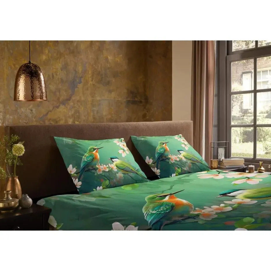 Pure Tropische Vogels Dekbedovertrek Groen-Lits-jumeaux (240 x 200/220 cm)