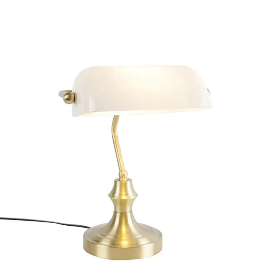 Qazqa bureaulamp banker goudkleurig e27