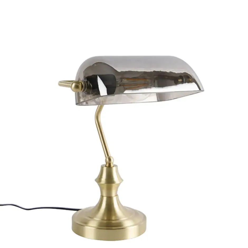 Qazqa bureaulamp banker goudkleurig e27