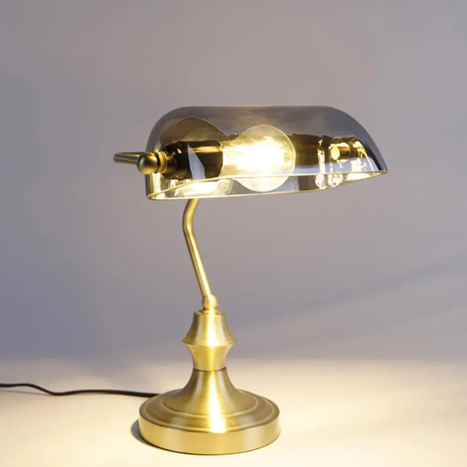Qazqa bureaulamp banker goudkleurig e27