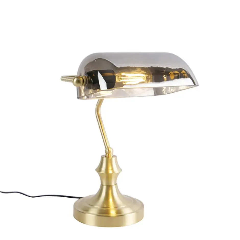 Qazqa bureaulamp banker goudkleurig e27