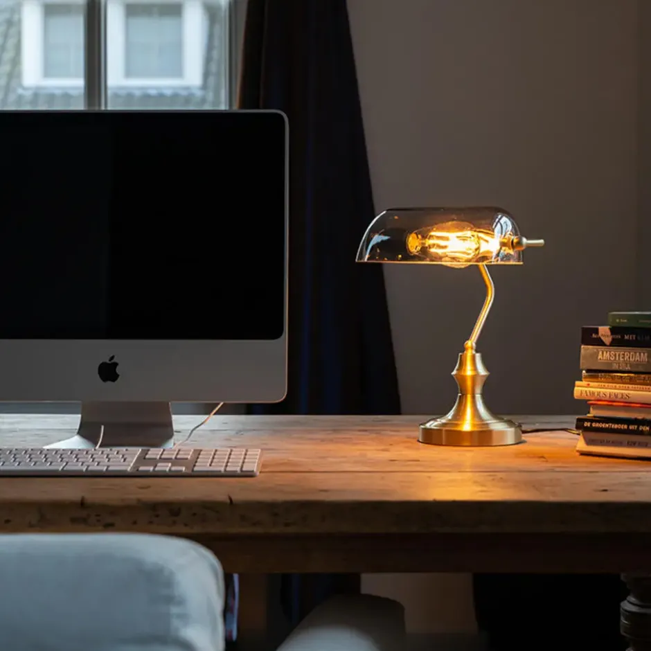 Qazqa bureaulamp banker goudkleurig e27