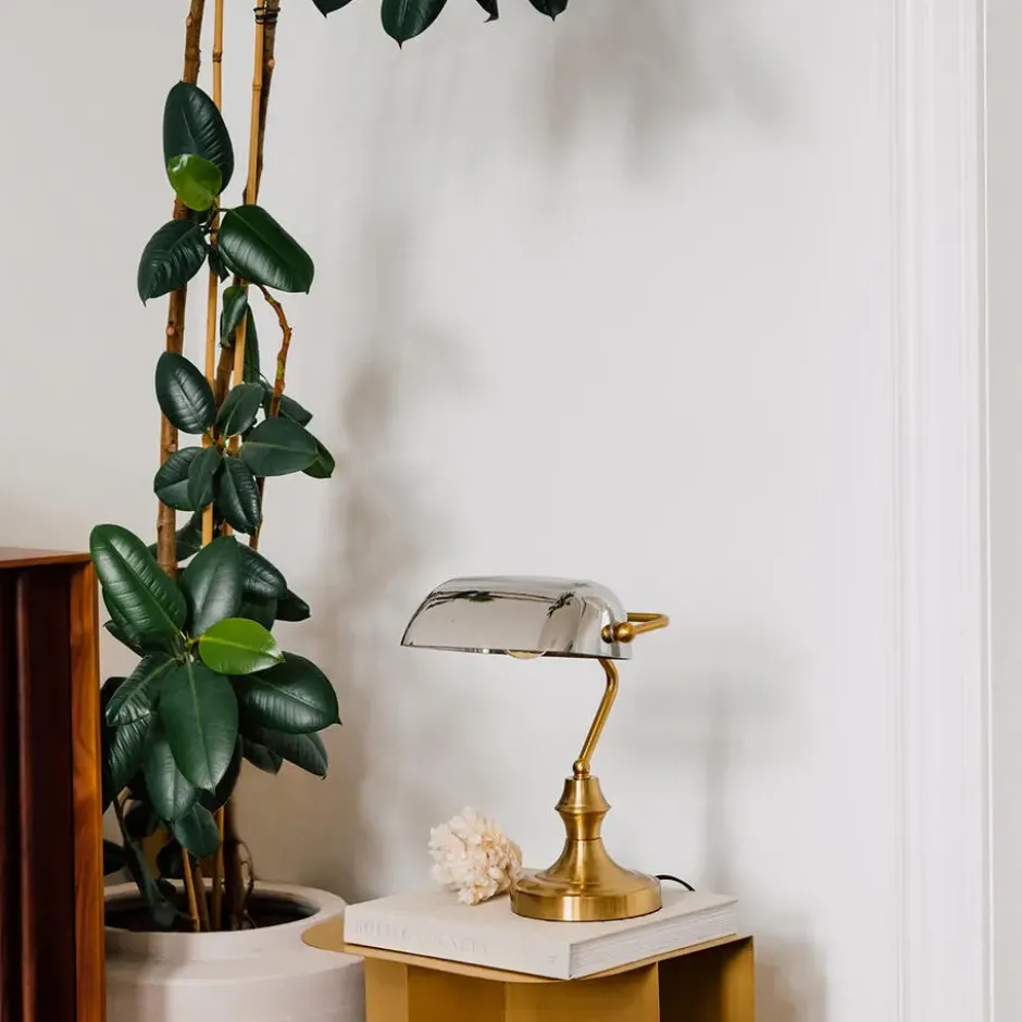 Qazqa bureaulamp banker goudkleurig e27
