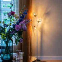 QAZQA Design vloerlamp zwart 3-lichts verstelbaar - Mesh - Zwart