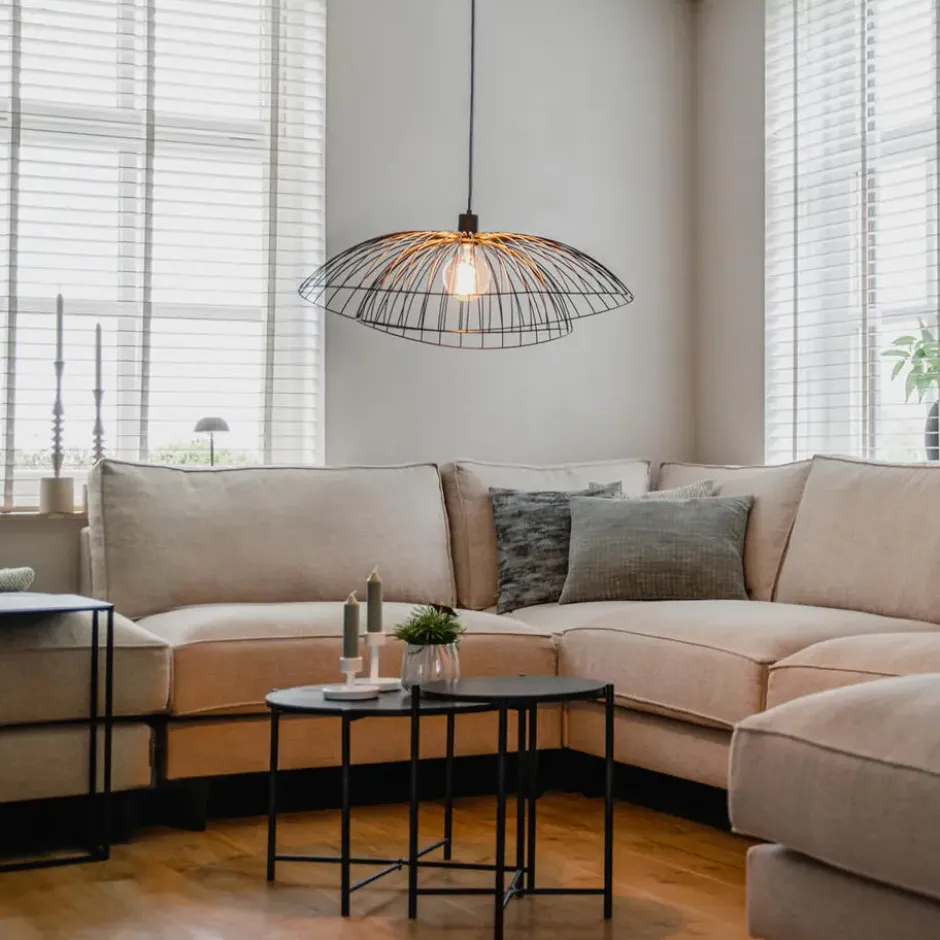 Qazqa hanglamp pua zwart e27