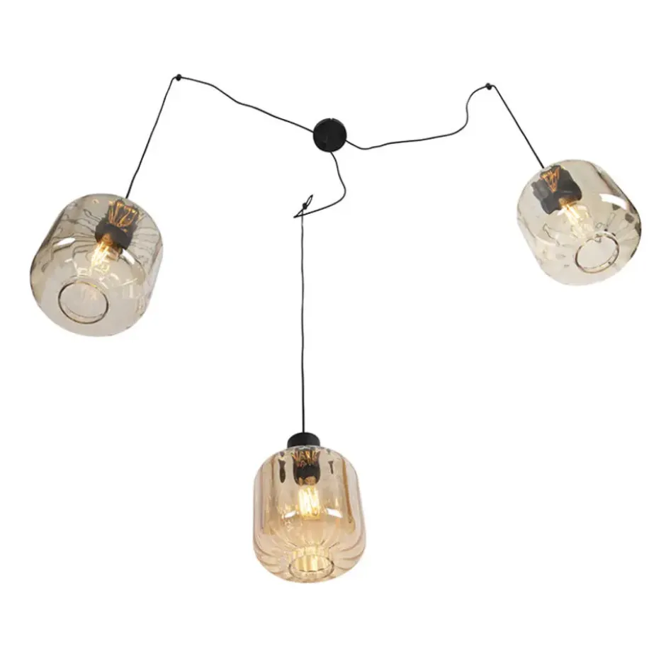 Qazqa hanglamp qara beige e27