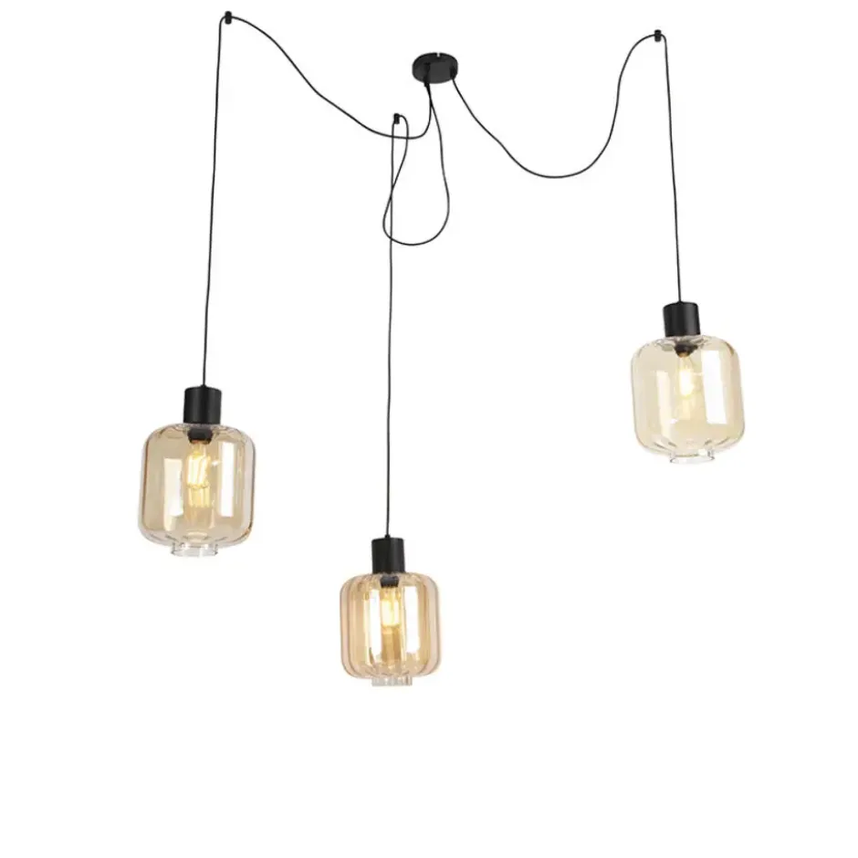 Qazqa hanglamp qara beige e27