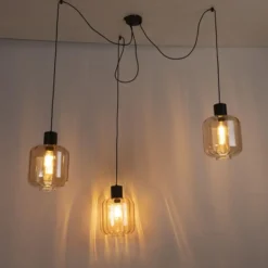 Qazqa hanglamp qara beige e27