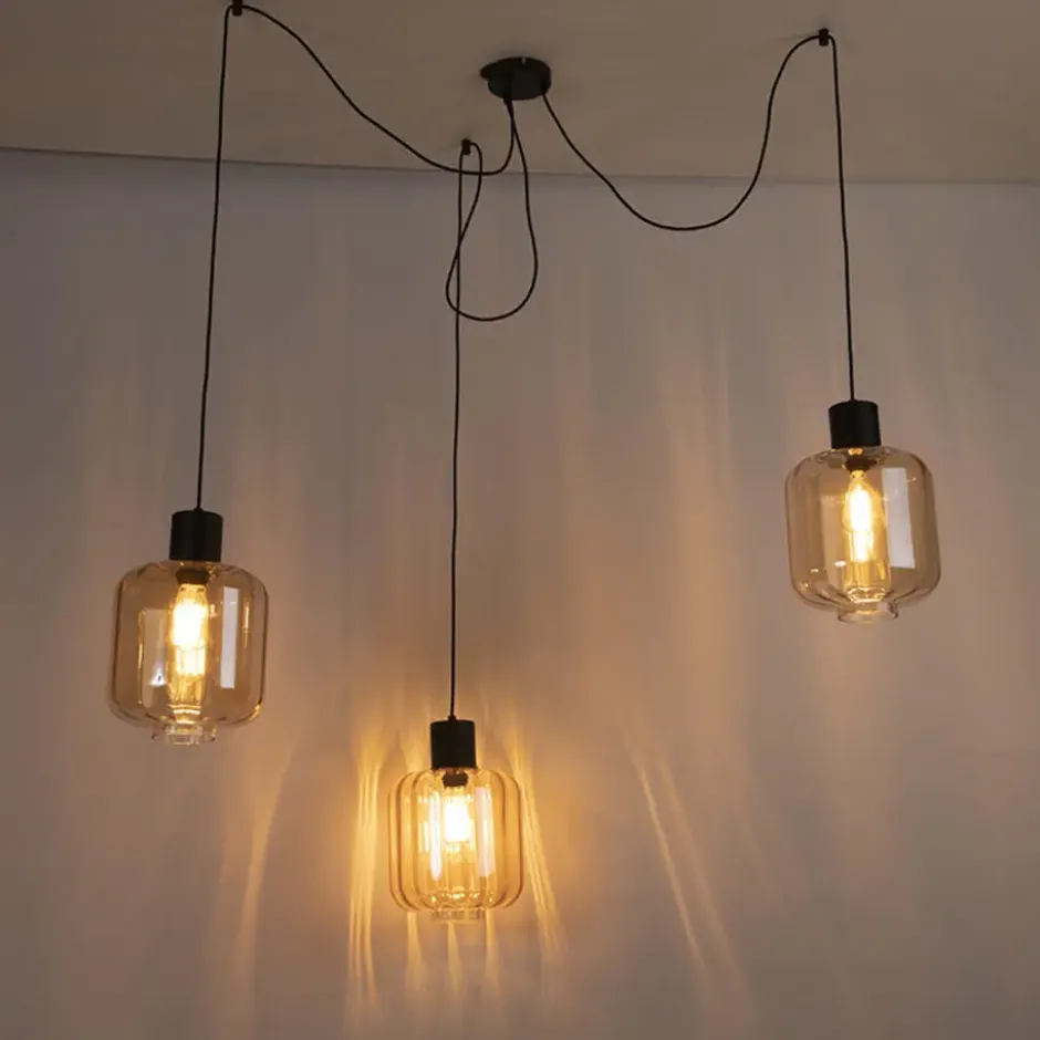 Qazqa hanglamp qara beige e27