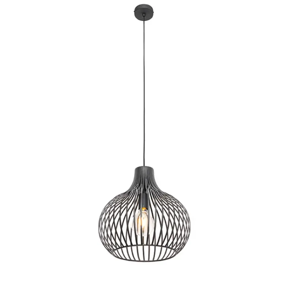 Qazqa hanglamp saffira zwart e27