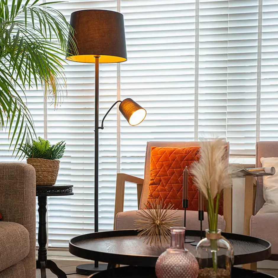 Qazqa lamp met leesarm retro zwart e27