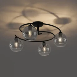 Qazqa plafondlamp alanis zwart e14