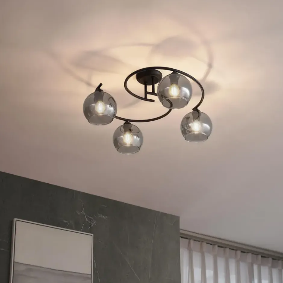 Qazqa plafondlamp alanis zwart e14