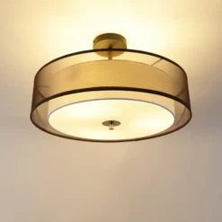 Qazqa plafondlamp drum duo bruin e27