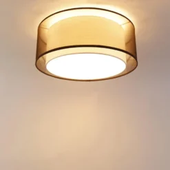 Qazqa plafondlamp drum duo bruin e14