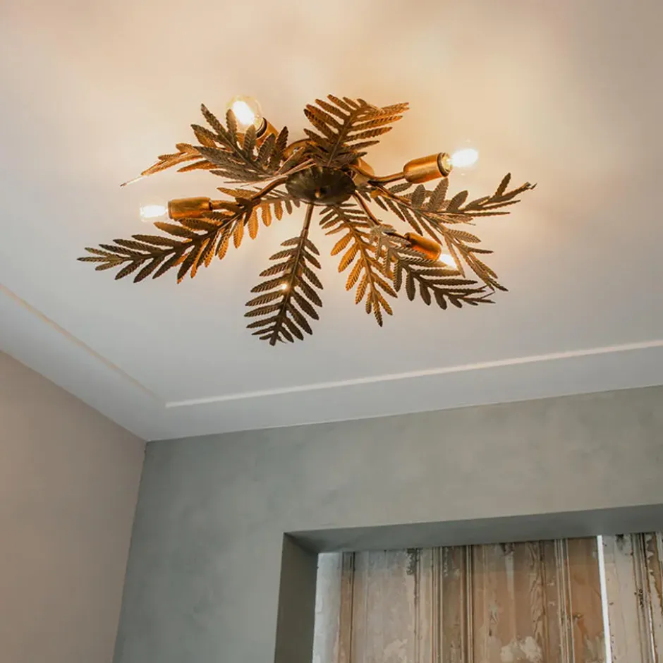 Qazqa plafondlamp met meerdere armen botanica goudkleurig e14