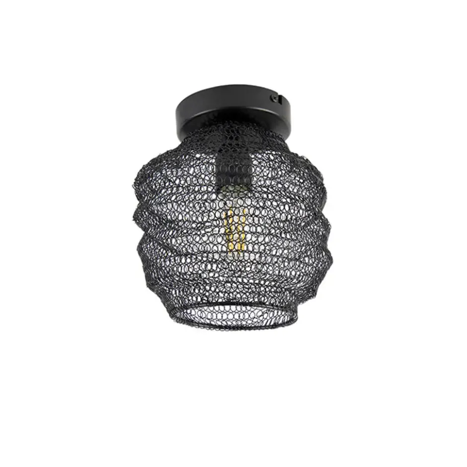 Qazqa plafondlamp nidum zwart e27