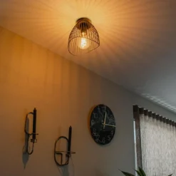 Qazqa plafondlamp pua zwart e27