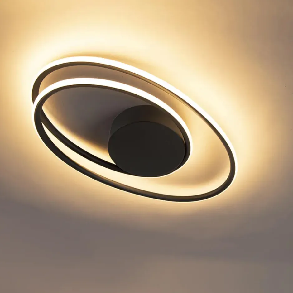 Qazqa plafondlamp rowan zwart geïntegreerde led