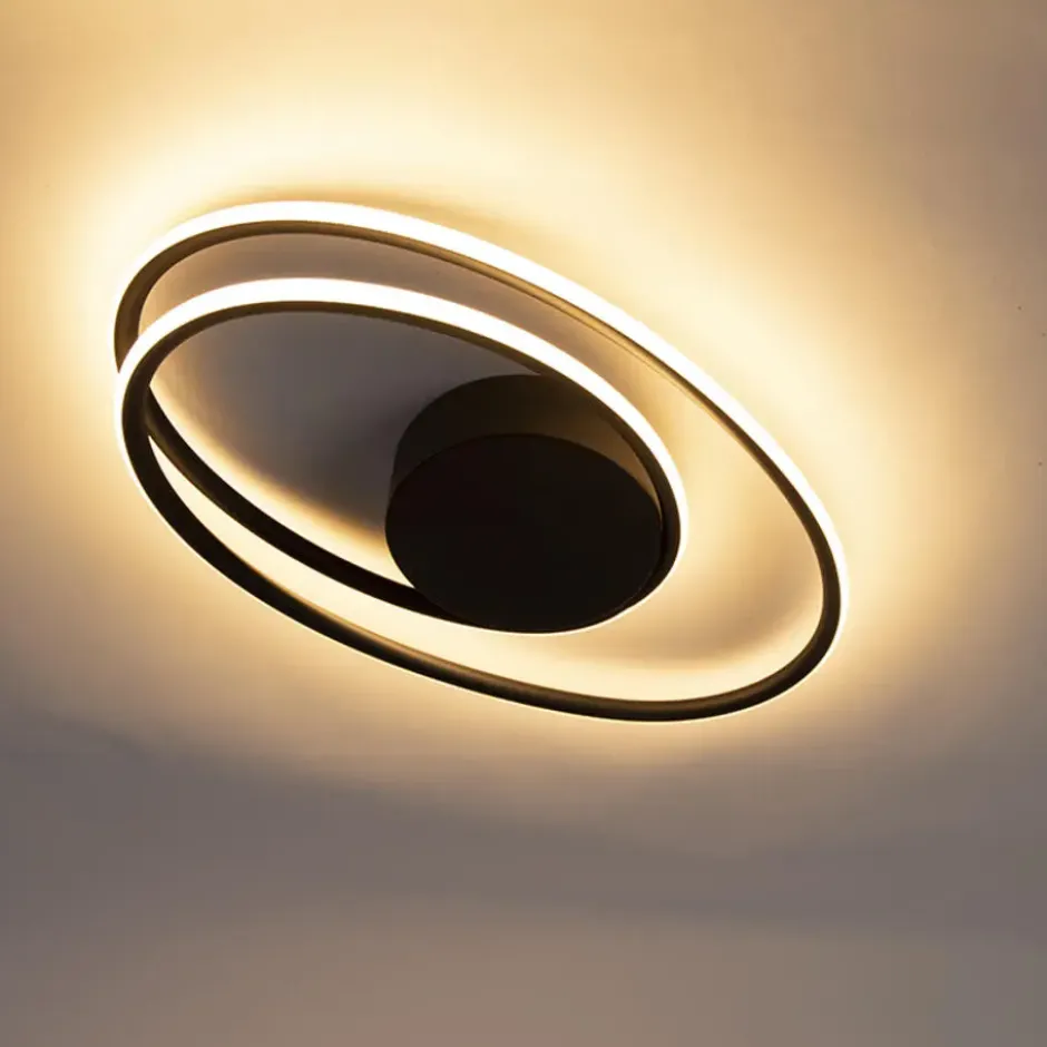 Qazqa plafondlamp rowan zwart geïntegreerde led