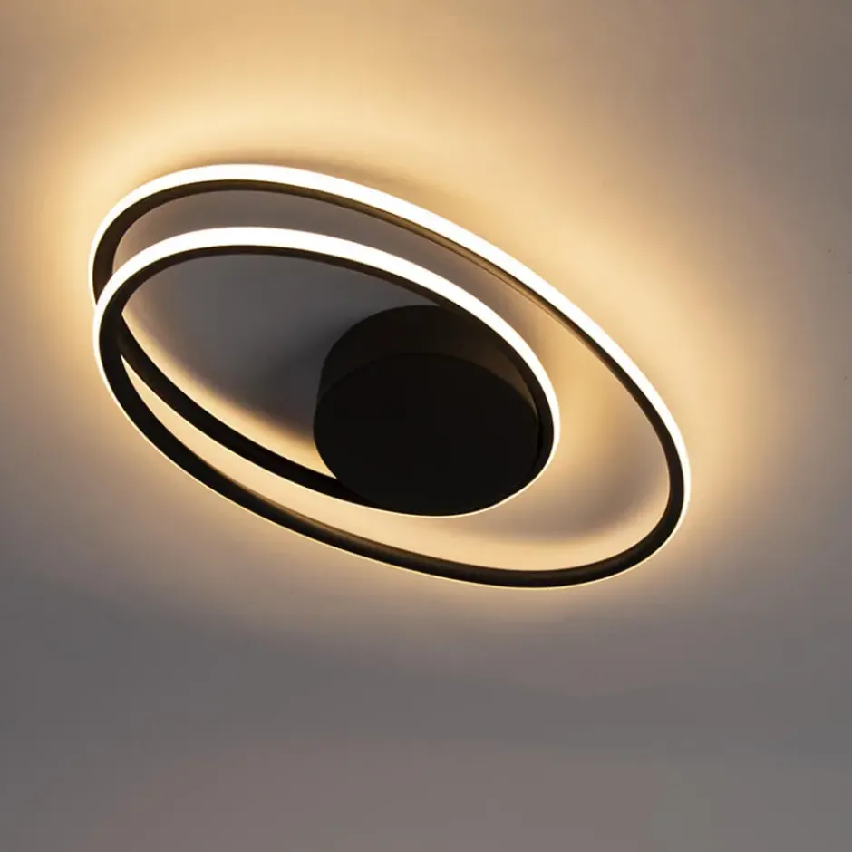 Qazqa plafondlamp rowan zwart geïntegreerde led