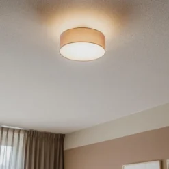 Qazqa plafondlamp van stof drum led grijs geïntegreerde led
