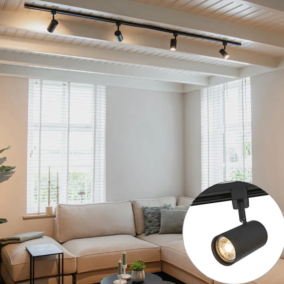 Qazqa railverlichting set iconic jeana zwart gu10