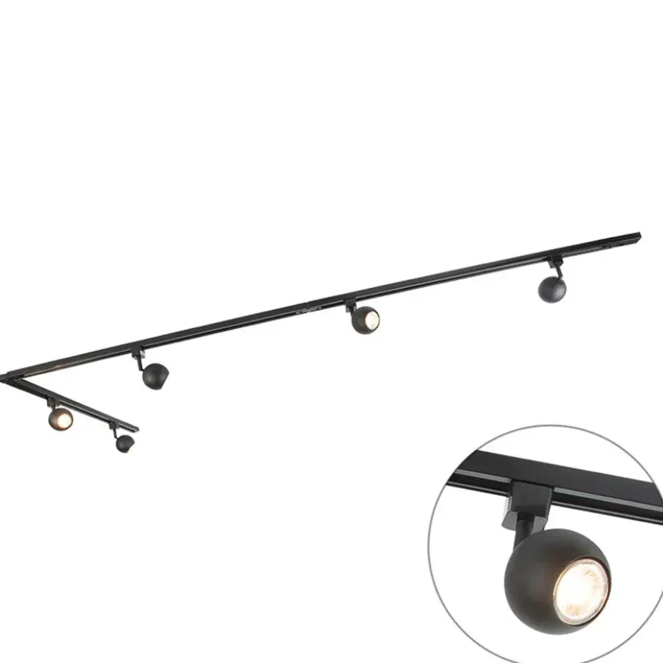 Qazqa railverlichting set iconic gissi zwart gu10