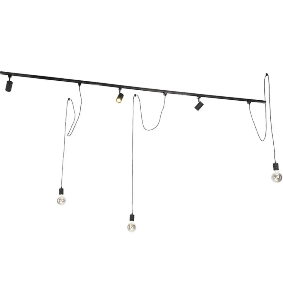 Qazqa railverlichting set iconic cavalux jeana zwart e27