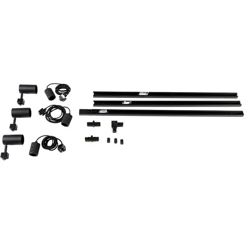 Qazqa railverlichting set iconic cavalux jeana zwart e27