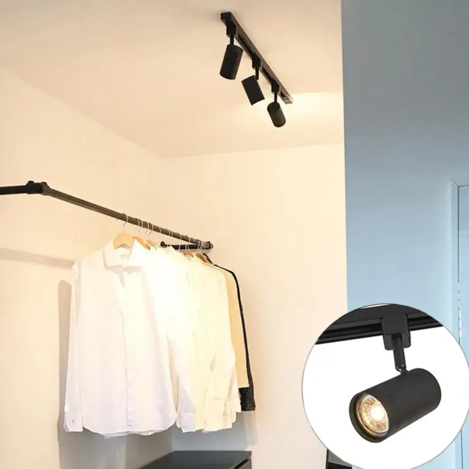Qazqa railverlichting set iconic jeana zwart gu10