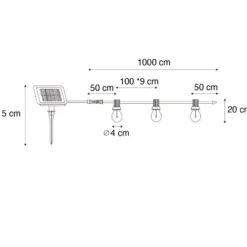 Qazqa solar lichtsnoer russell zwart geïntegreerde led