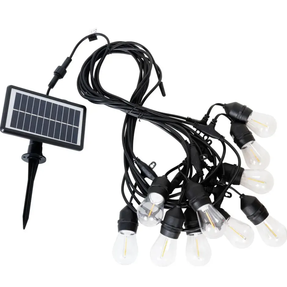 Qazqa solar lichtsnoer russell zwart geïntegreerde led