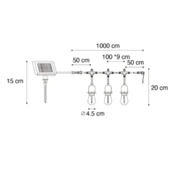 Qazqa solar lichtsnoer russell zwart geïntegreerde led