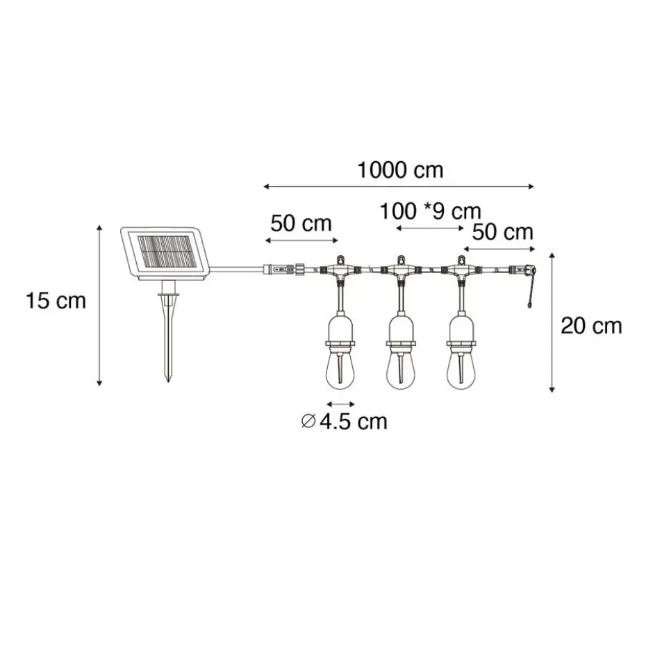 Qazqa solar lichtsnoer russell zwart geïntegreerde led