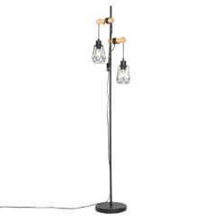 Qazqa staande lamp met kap dami-frame zwart e27