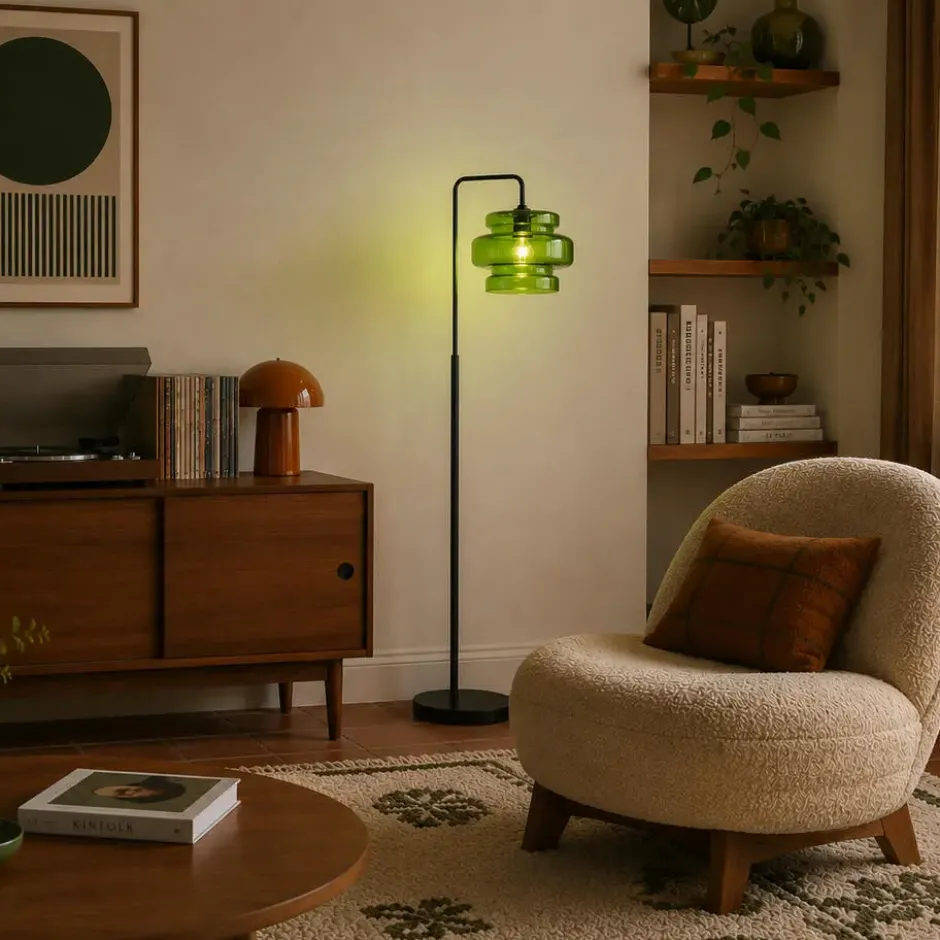 Qazqa staande lamp met kap denise groen e27