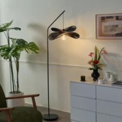 Qazqa staande lamp met kap nest zwart e27