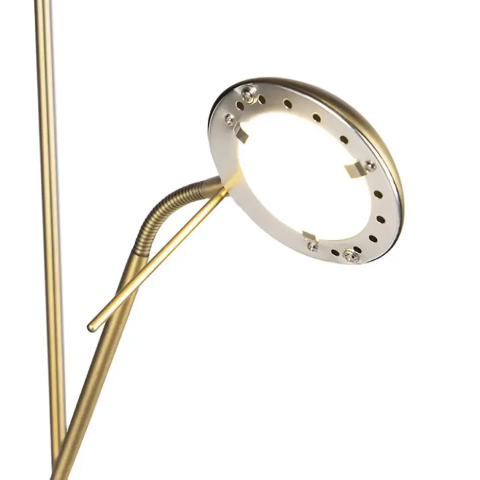 Qazqa staande lamp met leesarm diva bronskleurig geïntegreerde led