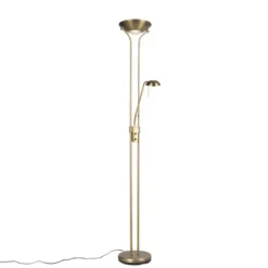 Qazqa staande lamp met leesarm diva bronskleurig geïntegreerde led