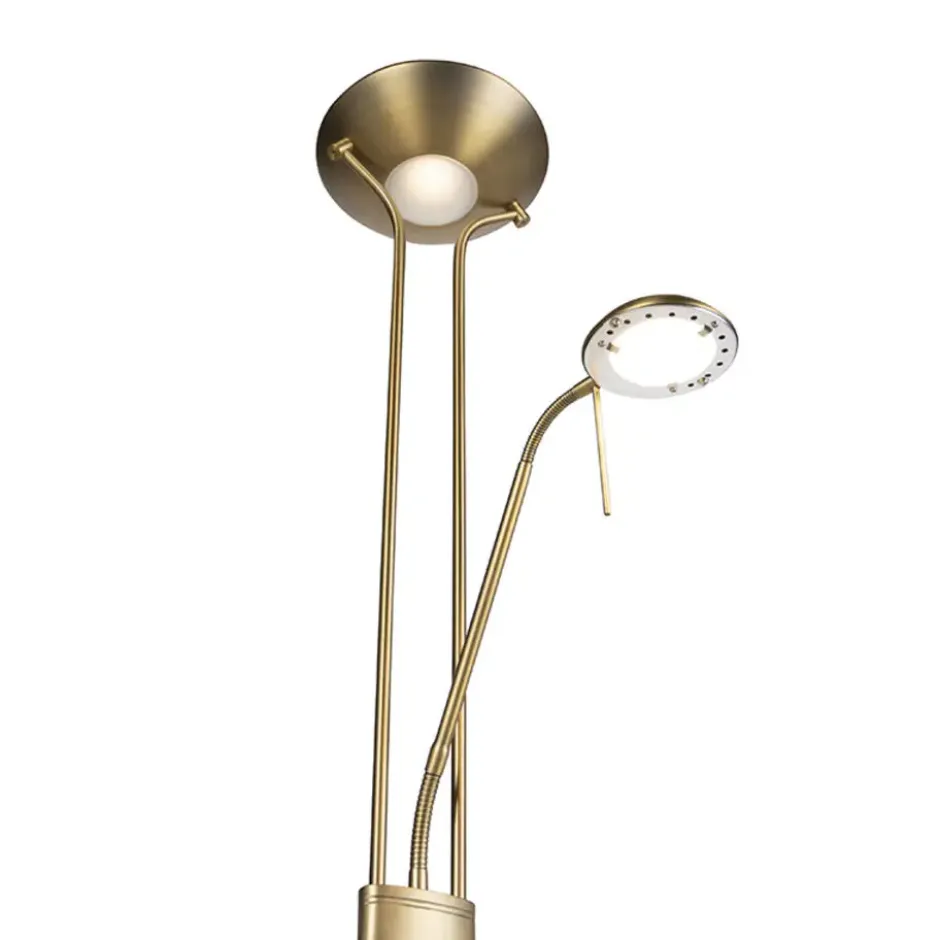 Qazqa staande lamp met leesarm diva bronskleurig geïntegreerde led