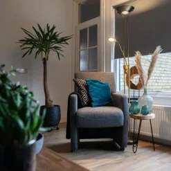 Qazqa staande lamp met leesarm diva bronskleurig geïntegreerde led