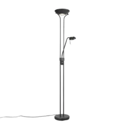 Qazqa staande lamp met leesarm diva zwart geïntegreerde led