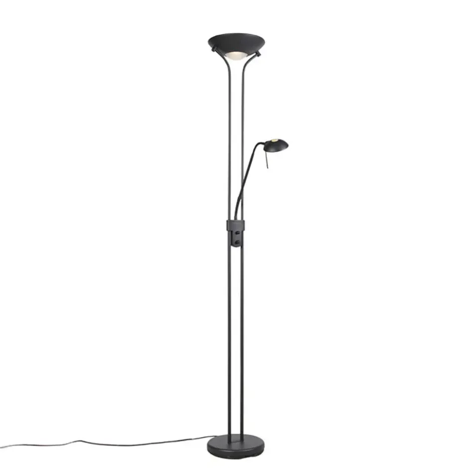 Qazqa staande lamp met leesarm diva zwart geïntegreerde led