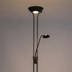Qazqa staande lamp met leesarm diva zwart geïntegreerde led