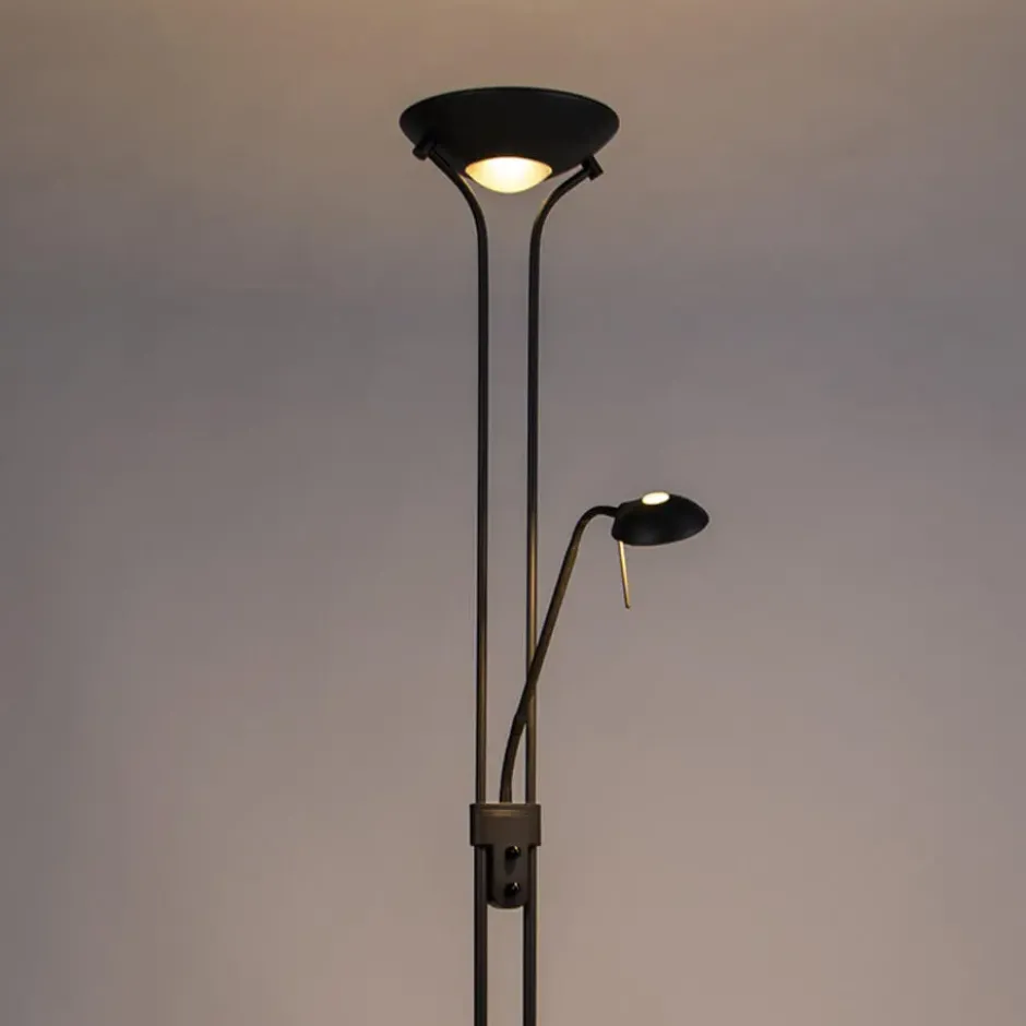 Qazqa staande lamp met leesarm diva zwart geïntegreerde led