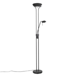 Qazqa staande lamp met leesarm diva zwart geïntegreerde led